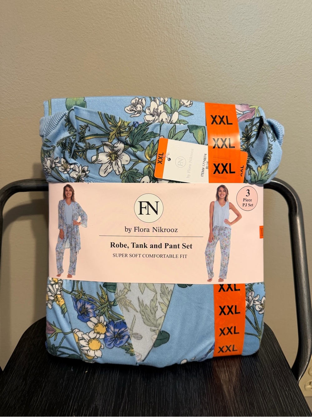 NWT Flora Nikrooz Blue Floral 3 Piece Pajama Lounge Set XXL